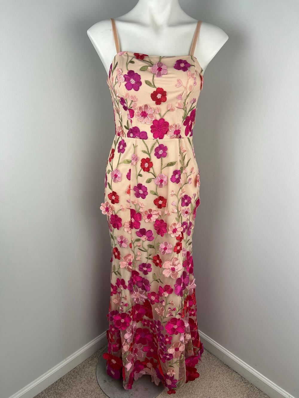 TLC Say Yes Pink 3D Embroidered Floral Applique Formal Prom Gown Juniors 5/6